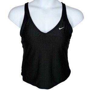 Nike Racerback Tankini Swim Top sz 14 * Black Swimsuit Shelf Bra Removable Pads